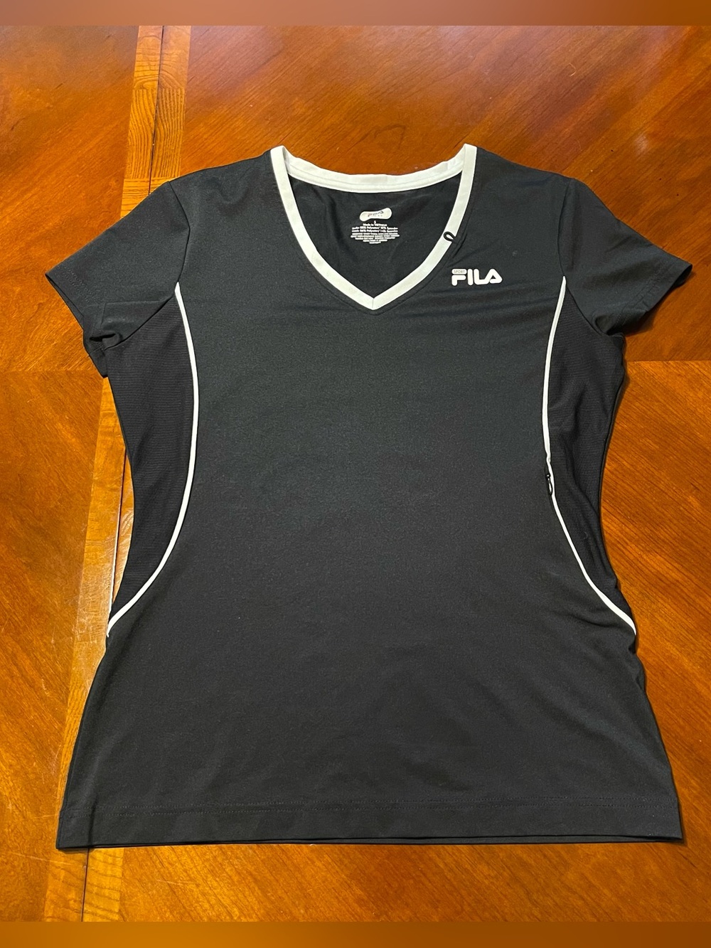 FILA Women's Black V-Neck Athletic Top with White Trim